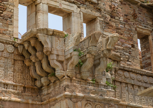 The ruined rana kumbha palace inside the medieval Chittorgarh fort complex, Rajasthan, Chittorgarh, India