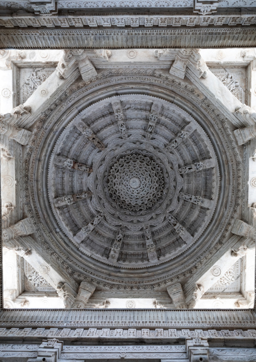 An elaborate ceiling design in Tirthankar jain temple, Rajasthan, Ranakpur, India