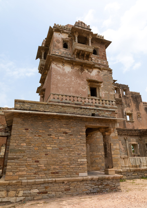 The ruined rana kumbha palace inside the medieval Chittorgarh fort complex, Rajasthan, Chittorgarh, India