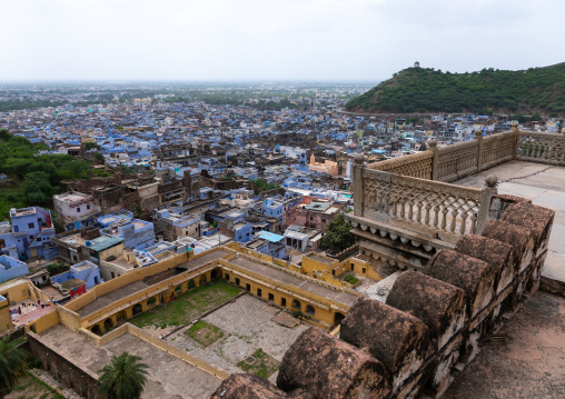Old blue houses of brahmins seen from Taragarh fort, Rajasthan, Bundi, India