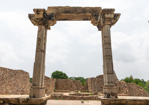 The ruined rana kumbha palace inside the medieval Chittorgarh fort complex, Rajasthan, Chittorgarh, India