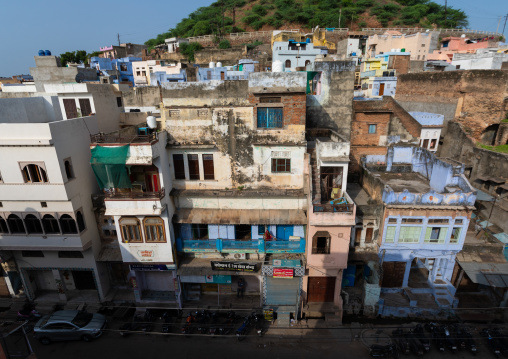 Cityscape with old blue houses brahmins, Rajasthan, Bundi, India