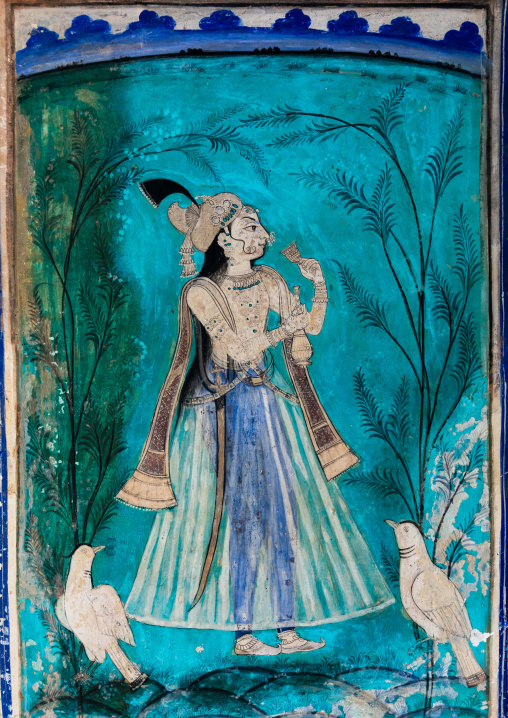 Taragarh fort murals depicting an indian woman, Rajasthan, Bundi, India