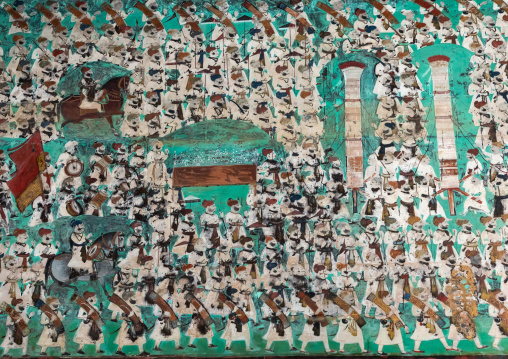 Taragarh fort murals depicting warrior men, Rajasthan, Bundi, India