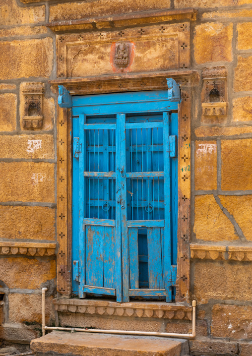 Old haveli blue door, Rajasthan, Jaisalmer, India