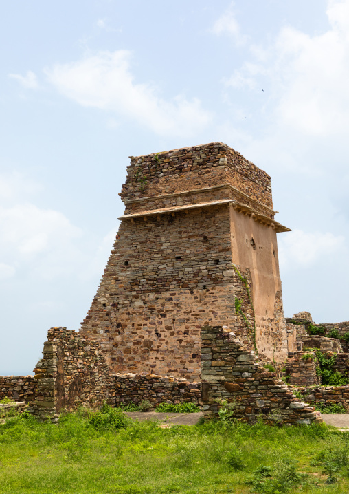 The ruined rana kumbha palace inside the medieval Chittorgarh fort complex, Rajasthan, Chittorgarh, India