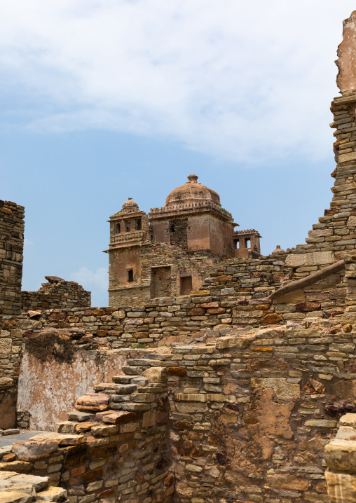 The ruined rana kumbha palace inside the medieval Chittorgarh fort complex, Rajasthan, Chittorgarh, India