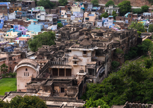 View of the city with the blue brahmin houses, Rajasthan, Bundi, India