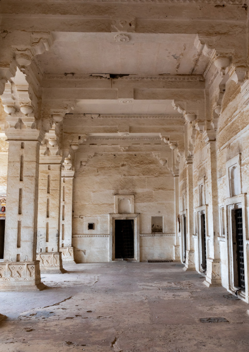 Pillared corridors in Taragarh fort, Rajasthan, Bundi, India