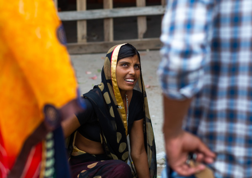 Portrait of rajasthani woman in a market, Rajasthan, Bundi, India