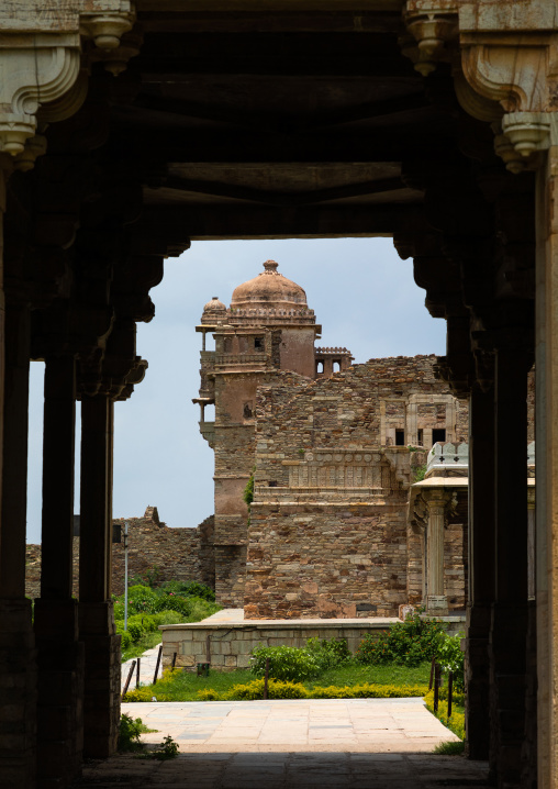 The ruined rana kumbha palace inside the medieval Chittorgarh fort complex, Rajasthan, Chittorgarh, India