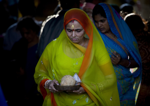 Women Prayers Carrying Offerings At Nandi Temple, Mysore, India