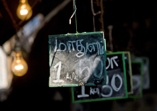 Row Of Prices Shown On Panels At Pondicherry Market, India