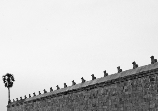 Nandi Bulls On The Surrounding Wall Guarding The Airavatesvara Temple, Darasuram, India