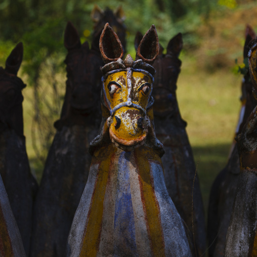 Terracotta Horses Lined Up By The Ayyanar Temple, Pudukkottai, India