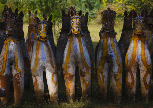 Terracotta Horses Lined Up By The Ayyanar Temple, Pudukkottai, India