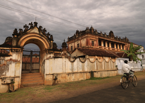Cyclist Riding Along The Chettiar Mansion In Chettinad, Kanadukathan India