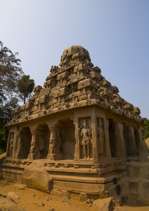 The Rock Cut Dharmaraja Ratha Temple, Mahabalipuram, India