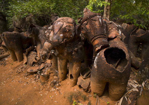 Broken Terracotta Horses Lined Up By The Ayyanar Temple, Pudukkottai, India