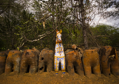 Terracotta Horses Lined Up By The Ayyanar Temple, Pudukkottai, India