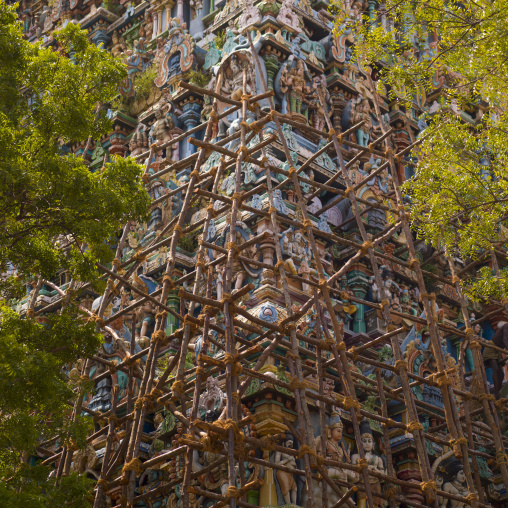 Scaffolding On A Gopuram Of The Sri Meenakshi Temple, Madurai, India