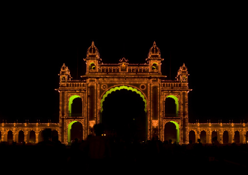 Maharaja's Palace Illuminated At Night, Mysore, India