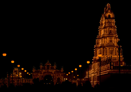 Maharaja's Palace Illuminated At Night, Mysore, India