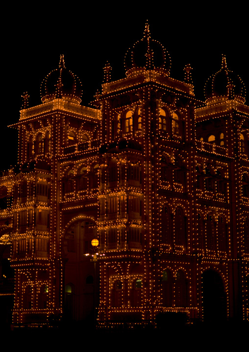 Maharaja's Palace Illuminated At Night, Mysore, India