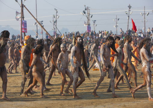 Naga Sadhu From Juna Akhara Going To Bath, Maha Kumbh Mela, Allahabad, India