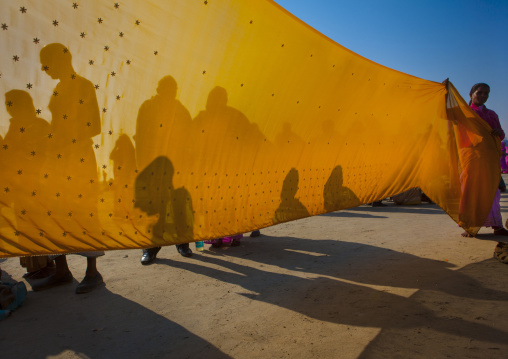 Women Drying Saris In Maha Kumbh Mela, Allahabad, India