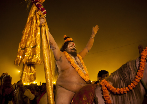 Naga Sadhu From Juna Akhara Going To Bath, Maha Kumbh Mela, Allahabad, India