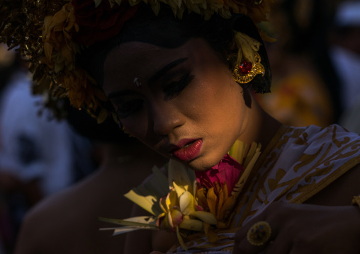 A Teenager Girl In Traditional  Costume Crying Before A Tooth Filing Ceremony