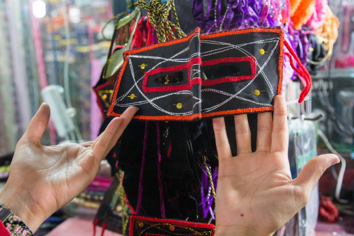 face mask sold in a shop in the bazaar, Hormozgan, Bandar Abbas, Iran