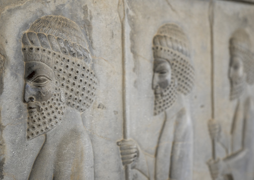 Bas-relief depicting susian guards in apadana, Fars province, Persepolis, Iran