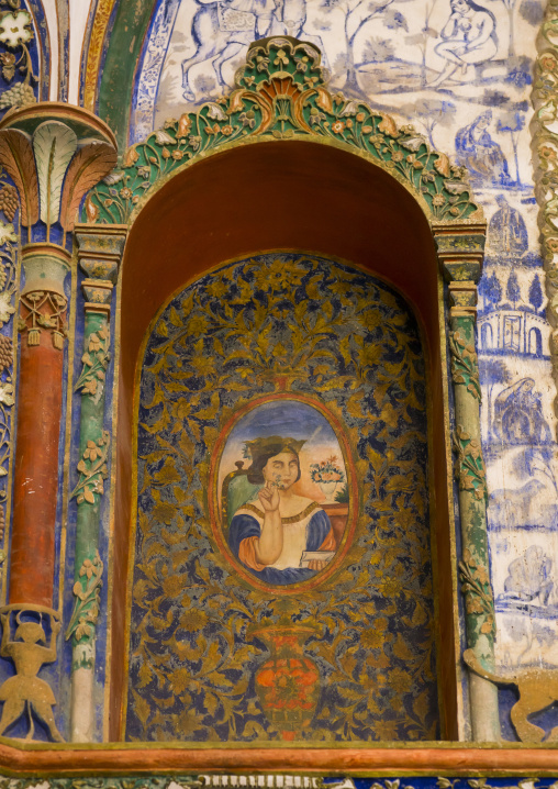 Colorful mural painting in the boroujerdi house, Isfahan province, Kashan, Iran