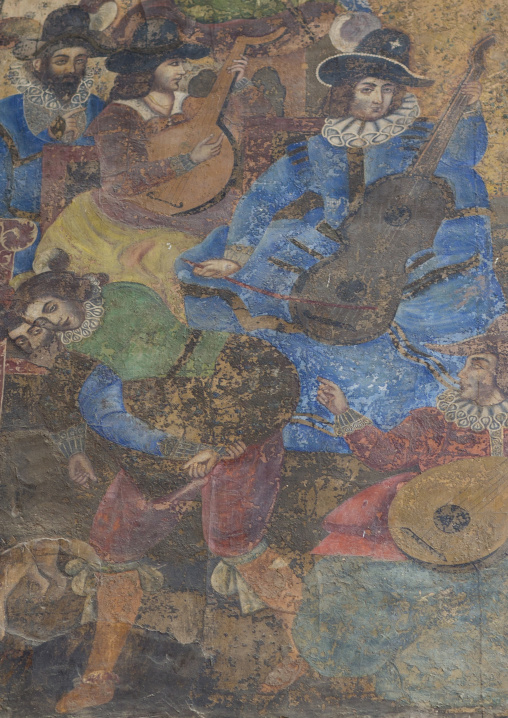 Colorful old mural painting, Isfahan province, Isfahan, Iran