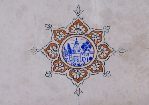 Colorful mural painting in mir emad mosque, Isfahan province, Kashan, Iran