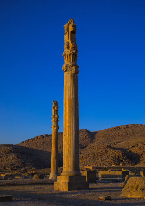 Ancient columns in the gate of all nations in Persepolis, Fars Province, Marvdasht, Iran