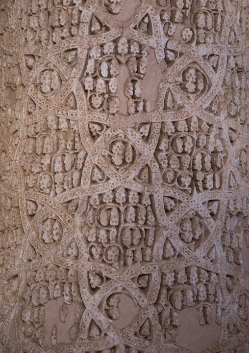Carved marble column in Jame mosque, Isfahan Province, Nain, Iran