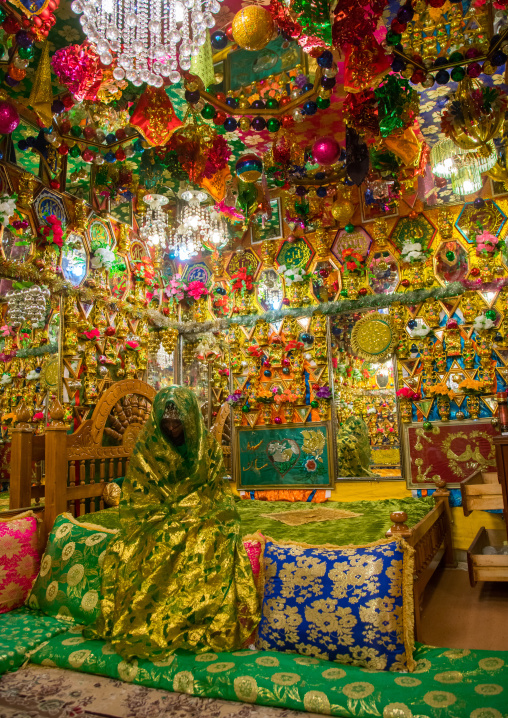 bride in the decorated room for traditional wedding, Hormozgan, Bandar-e Kong, Iran