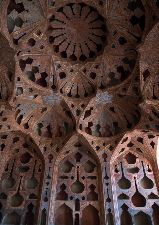 famous acoustic ceiling in the music room of ali qapu palace, Isfahan Province, isfahan, Iran