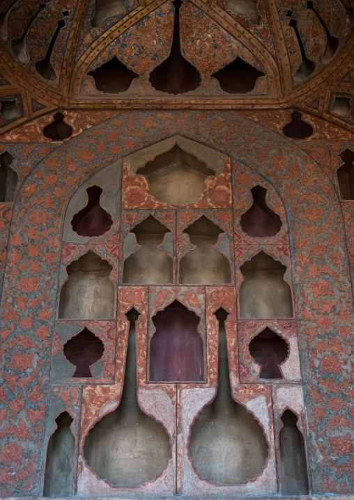 famous acoustic ceiling in the music room of ali qapu palace, Isfahan Province, isfahan, Iran