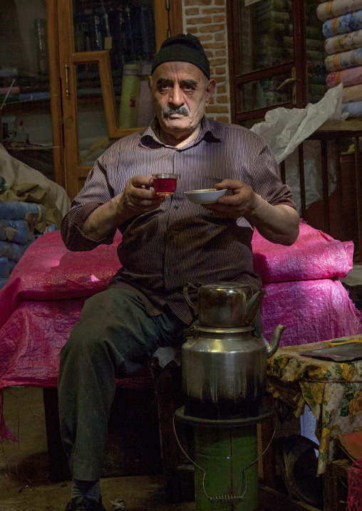 Man Drinking A Tea Inside The Old Bazaar, Tabriz, Iran