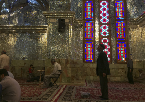 The stained glass windows of the prayer hall of the shah-e-cheragh mausoleum, Fars province, Shiraz, Iran
