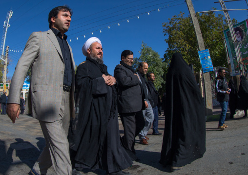Iranian Shiite Muslim Men With Mullah Celebrating Ashura, The Day Of The Death Of Imam Hussein, Kurdistan Province, Bijar, Iran