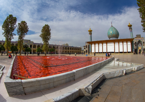 The Shah-e-cheragh Mausoleum With The Bassin Filled With Red Water To Commemorate Ashura, Fars Province, Shiraz, Iran