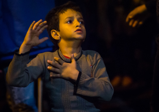 Iranian Shiite Muslims Boy Chanting During Ashura, The Day Of The Death Of Imam Hussein, Golestan Province, Gorgan, Iran