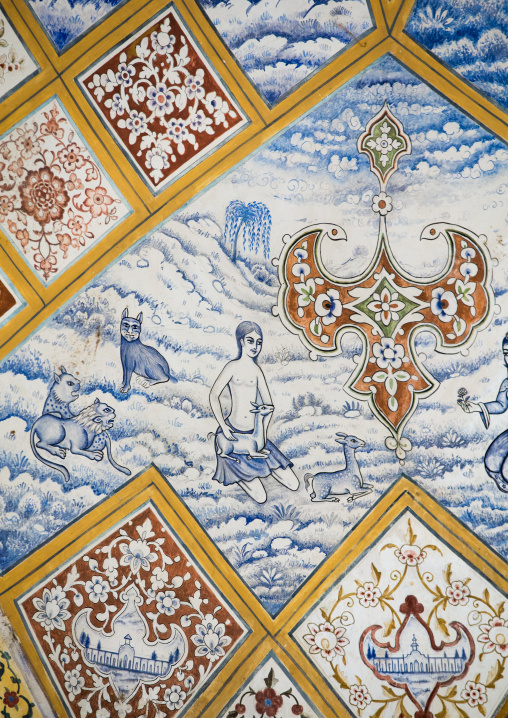 Detail Of A Painted Ceiling In Bagh-e Tarikhi-ye Fin Garden, Isfahan Province, Kashan, Iran