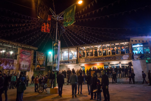 Iranian Shiite Muslim Men Chanting And Self-flagellating During Ashura, The Day Of The Death Of Imam Hussein, Golestan Province, Gorgan, Iran