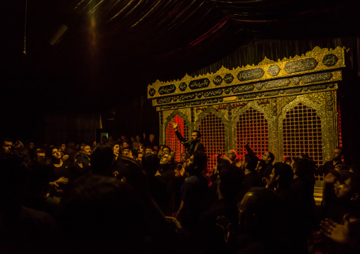 Iranian Shiite Muslim Men In A Mosque Chanting And Self-flagellating During Ashura, The Day Of The Death Of Imam Hussein, Isfahan Province, Kashan, Iran